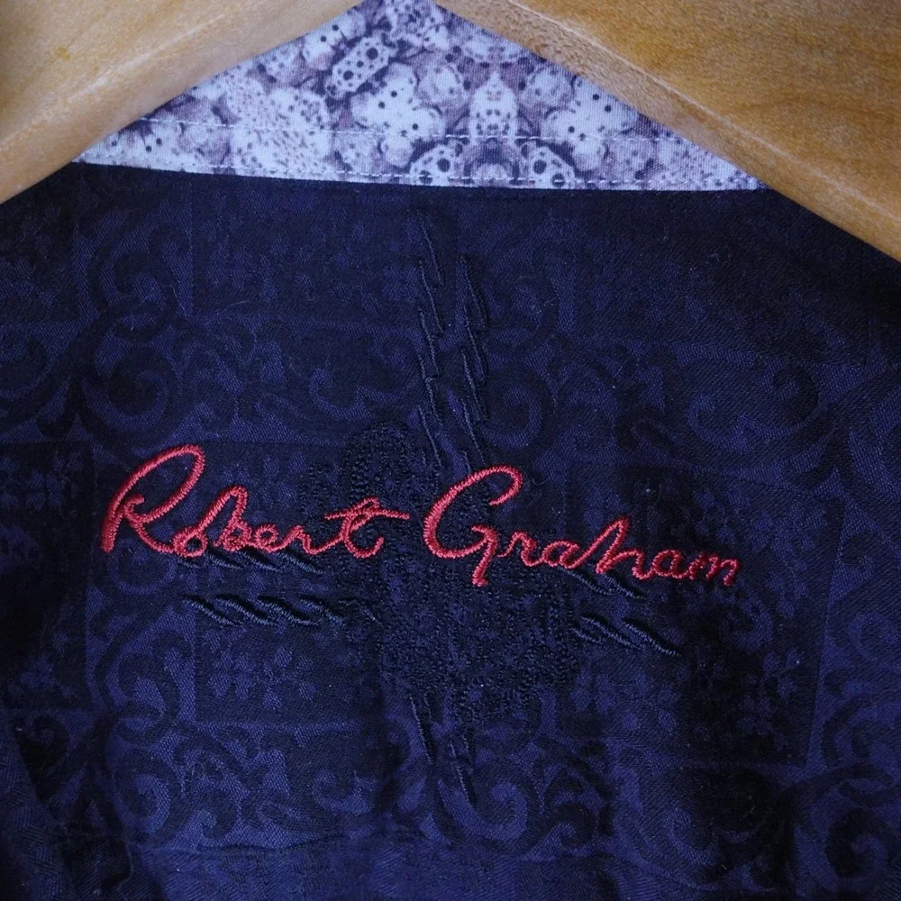 Robert Graham Mens M Black Paisley Damask Button Down Shirt Flip Cuff Goth